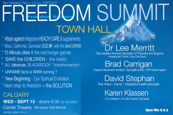 Blue freedom summit banner with details for the upcoming event on September 13 2023